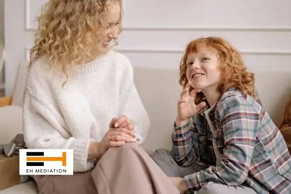 Happy mother and child after sorting child arrangements mediation Maryport
